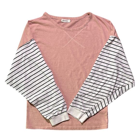 AndTheWhy Round Neck Colorblock Pink Long Sleeve T-Shirt Small - Picture 1 of 6